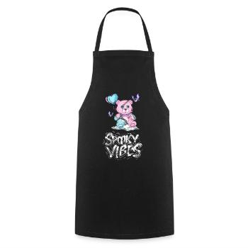 Teddy bear with heart balloon and bats design - Cooking Apron - black - Front - AI Model Male 185 dark (185cm)