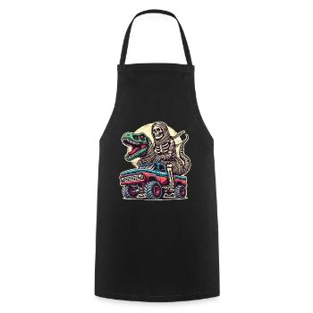 Dino with skeleton dinosaur on monster truck - Cooking Apron - black - Front - AI Model Male 185 dark (185cm)