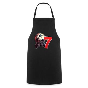 Football et jeux d’argent Anniversaire garçon 7 ans - Tablier de cuisine - noir - Devant - AI Model Male 185 dark (185cm)