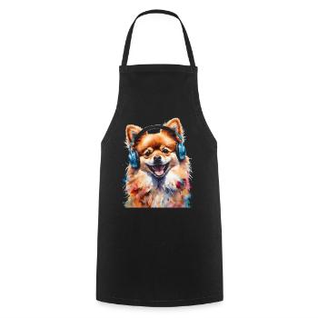 Pomeranian Pomeranian Headphones Dog Print - Cooking Apron - black - Front - AI Model Male 185 dark (185cm)