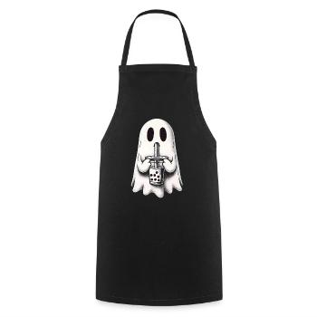 Trauriger Geist trinkt Bubble Tea - Kochschürze - Schwarz - Vorne - AI Model Male 185 dark (185cm)