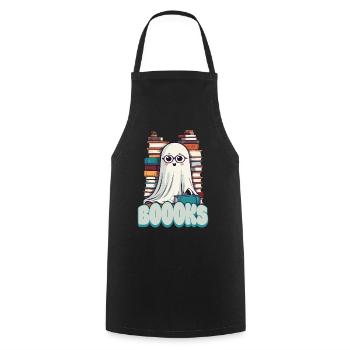 Cute Book Lover Ghost - Cooking Apron - black - Front - AI Model Male 185 dark (185cm)