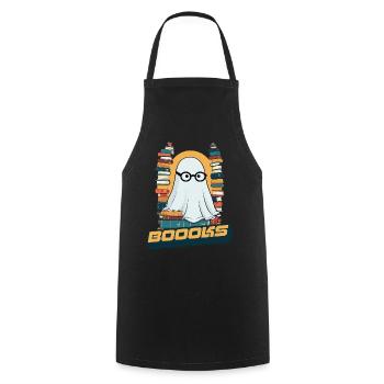 FunnyCute Book Lover Ghost Says Boook - Cooking Apron - black - Front - AI Model Male 185 dark (185cm)
