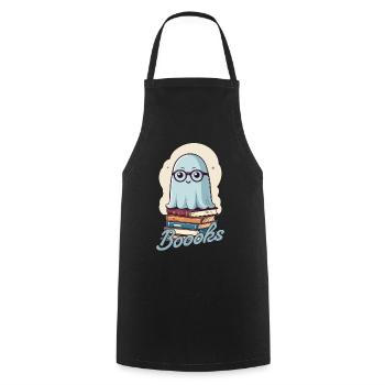 Cute book lover ghost with books - Cooking Apron - black - Front - AI Model Male 185 dark (185cm)