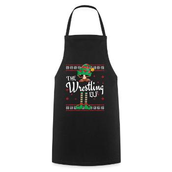 Wrestling Elf Christmas Pajama Party Outfit - Cooking Apron - black - Front - AI Model Male 185 dark (185cm)