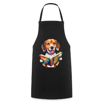 Beagle Reading Book Dog Funny Animal Design Print - Cooking Apron - black - Front - AI Model Male 185 dark (185cm)