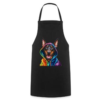 Dobermann Hoodie Hund Bunt Lustig Tier Print - Kochschürze - Schwarz - Vorne - AI Model Male 185 dark (185cm)