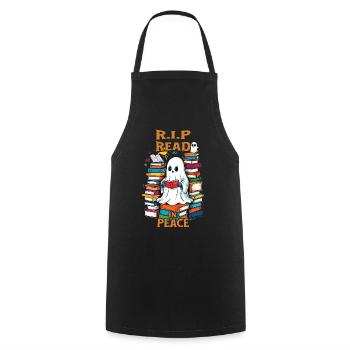 Cute book lover ghost reading in peace - Cooking Apron - black - Front - AI Model Male 185 dark (185cm)