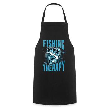 Pêche Thérapie Pêcheur relaxant - Tablier de cuisine - noir - Devant - AI Model Male 185 dark (185cm)