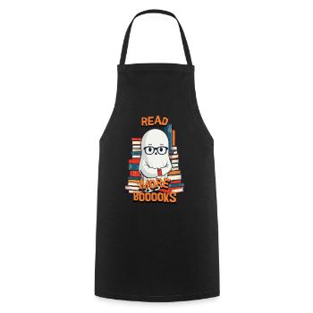 Cute Book Lover Ghost Costume Idea - Cooking Apron - black - Front - AI Model Male 185 dark (185cm)