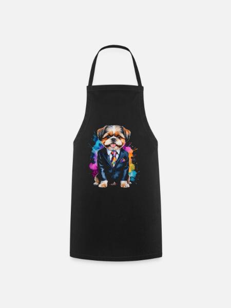 Shih Tzu Suit Dog Colorful Funny Animal Design Print - Cooking Apron - black