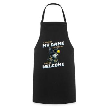 I just paused my game to be here - Gamer Cat VR - Cooking Apron - black - Front - AI Model Male 185 dark (185cm)