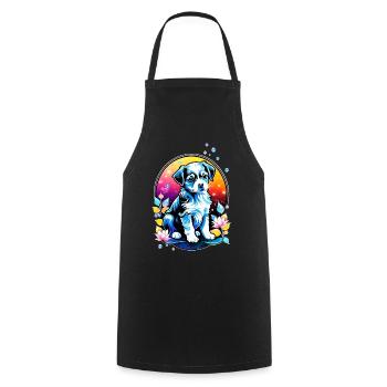 Cute puppy with lotus flowers - Cooking Apron - black - Front - AI Model Male 185 dark (185cm)
