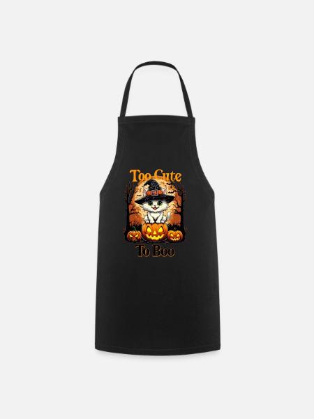 Too Cute to Boo - Halloween Cat on Pumpkins - Cooking Apron - black