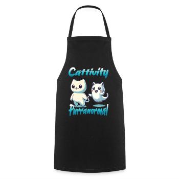 Tenue drôle d’Halloween avec des chats fantômes mignons - Tablier de cuisine - noir - Devant - AI Model Male 185 dark (185cm)
