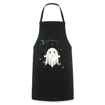 Cheerful Ghost on the Swing with Stars - Cooking Apron - black - Front - AI Model Male 185 dark (185cm)