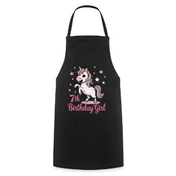 Licorne drôle 7e anniversaire fille - Tablier de cuisine - noir - Devant - AI Model Male 185 dark (185cm)