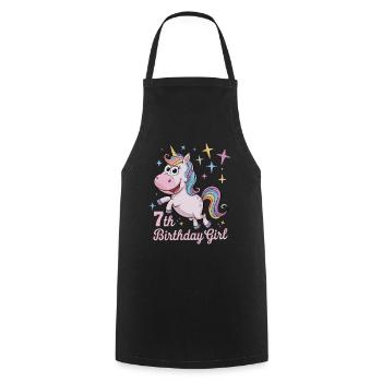 Licorne drôle 7e anniversaire fille - Tablier de cuisine - noir - Devant - AI Model Male 185 dark (185cm)