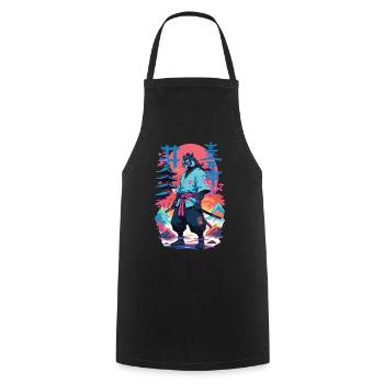 Tanuki Yokai Vaporwave Aesthetic Samurai Art - Cooking Apron - black - Front - AI Model Male 185 dark (185cm)