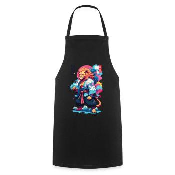 Samouraï Lion Esthétique Vaporwave Style Japon Art - Tablier de cuisine - noir - Devant - AI Model Male 185 dark (185cm)