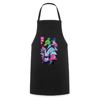 Samurai Ente Im Aesthetic Vaporwave Stil - Kochschürze - Schwarz - Vorne - AI Model Male 185 dark (185cm)