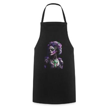 Mystical Catrina with Cross for Dia de los Muertos - Cooking Apron - black - Front - AI Model Male 185 dark (185cm)