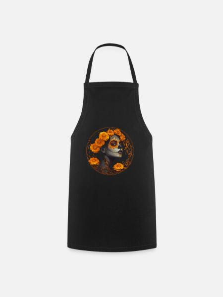 Gelbes Catrina-Schädel-Design - Dia de los Muertos - Kochschürze - Schwarz