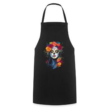 Bunte Catrina-Kunst für Dia de los Muertos - Kochschürze - Schwarz - Vorne - AI Model Male 185 dark (185cm)