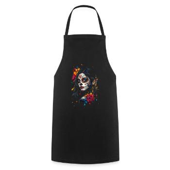 Art coloré de Catrina pour Dia de los Muertos - Tablier de cuisine - noir - Devant - AI Model Male 185 dark (185cm)