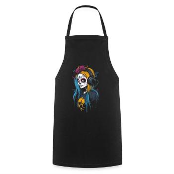 Catrina moderne avec casque Dia de los Muertos - Tablier de cuisine - noir - Devant - AI Model Male 185 dark (185cm)