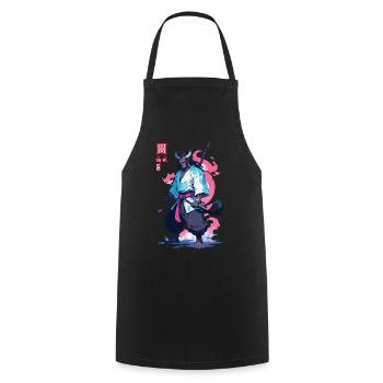 Samouraï Oni Yokai Esthétique Style Vaporwave - Tablier de cuisine - noir - Devant - AI Model Male 185 dark (185cm)