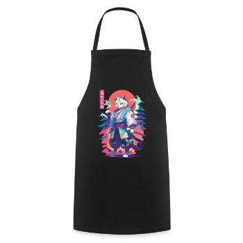 Samurai Katze Vaporwave Aesthetic Japan Kunst - Kochschürze - Schwarz - Vorne - AI Model Male 185 dark (185cm)