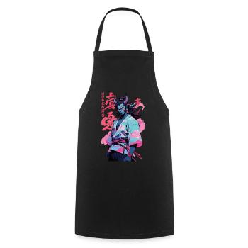 Samurai Oni Yokai Aesthetic Vaporwave Style - Kochschürze - Schwarz - Vorne - AI Model Male 185 dark (185cm)