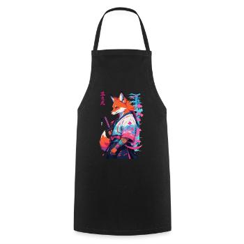 Kitsune Samurai Fuchs Aesthetic Vaporwave Stil - Kochschürze - Schwarz - Vorne - AI Model Male 185 dark (185cm)