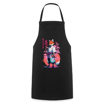 Kitsune Samurai Fuchs Aesthetic Vaporwave Stil - Kochschürze - Schwarz - Vorne - AI Model Male 185 dark (185cm)