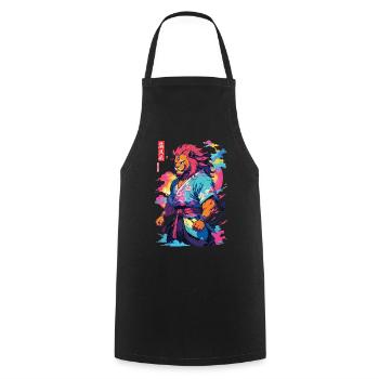 Samurai Lion Aesthetic Vaporwave Style Japan Art - Cooking Apron - black - Front - AI Model Male 185 dark (185cm)