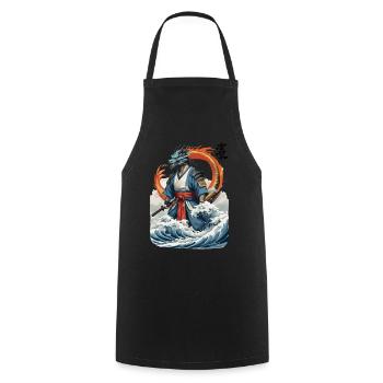 Dragon Samurai & Vintage Ukiyo-e Style Artwork - Cooking Apron - black - Front - AI Model Male 185 dark (185cm)