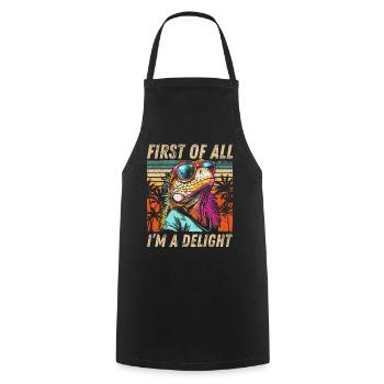 Tropical Iguana - Sunset and Palm Tree Design - Cooking Apron - black - Front - AI Model Male 185 dark (185cm)