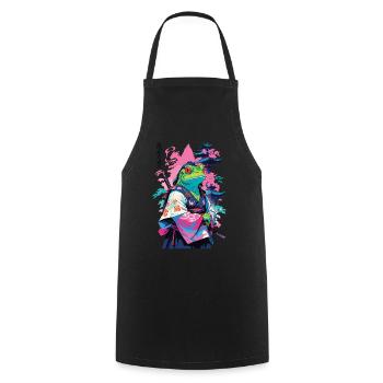 Grenouille Samouraï Esthétique Style Vaporwave Japon - Tablier de cuisine - noir - Devant - AI Model Male 185 dark (185cm)