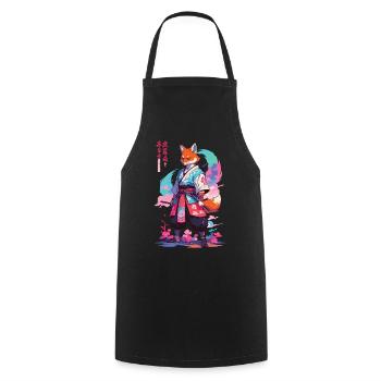 Kitsune Samurai Fuchs Aesthetic Vaporwave Stil - Kochschürze - Schwarz - Vorne - AI Model Male 185 dark (185cm)