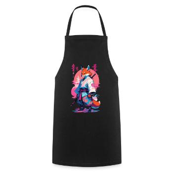 Kitsune Samurai Fuchs Aesthetic Vaporwave Stil - Kochschürze - Schwarz - Vorne - AI Model Male 185 dark (185cm)