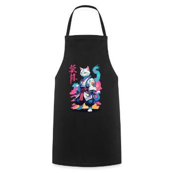 Samurai Cat Vaporwave Aesthetic Japan Art - Cooking Apron - black - Front - AI Model Male 185 dark (185cm)