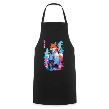 Kitsune Samurai Fox Aesthetic Vaporwave Style - Cooking Apron - black - Front - AI Model Male 185 dark (185cm)
