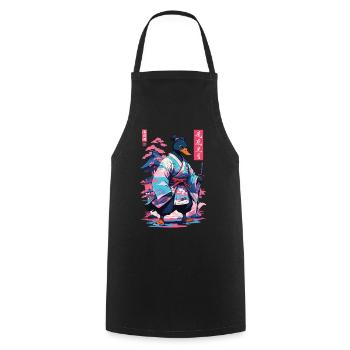 Samurai Duck Aesthetic Vaporwave Style Japanese - Cooking Apron - black - Front - AI Model Male 185 dark (185cm)