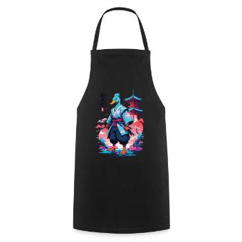 Samurai Ente Aesthetic Vaporwave Stil - Kochschürze - Schwarz - Vorne - AI Model Male 185 dark (185cm)