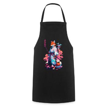 Kitsune Samurai Fuchs Aesthetic Vaporwave Stil - Kochschürze - Schwarz - Vorne - AI Model Male 185 dark (185cm)