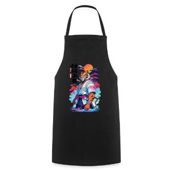 Tiger Yokai Vaporwave Aesthetic Samurai Art - Cooking Apron - black - Front - AI Model Male 185 dark (185cm)