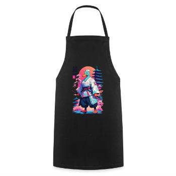 Samurai Ente im Aesthetic Vaporwave Stil - Kochschürze - Schwarz - Vorne - AI Model Male 185 dark (185cm)
