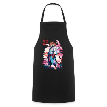 Tiger Yokai Vaporwave Aesthetic Samurai Art - Cooking Apron - black - Front - AI Model Male 185 dark (185cm)