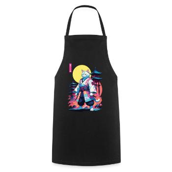 Conception esthétique Samurai Cat Vaporwave - Tablier de cuisine - noir - Devant - AI Model Male 185 dark (185cm)